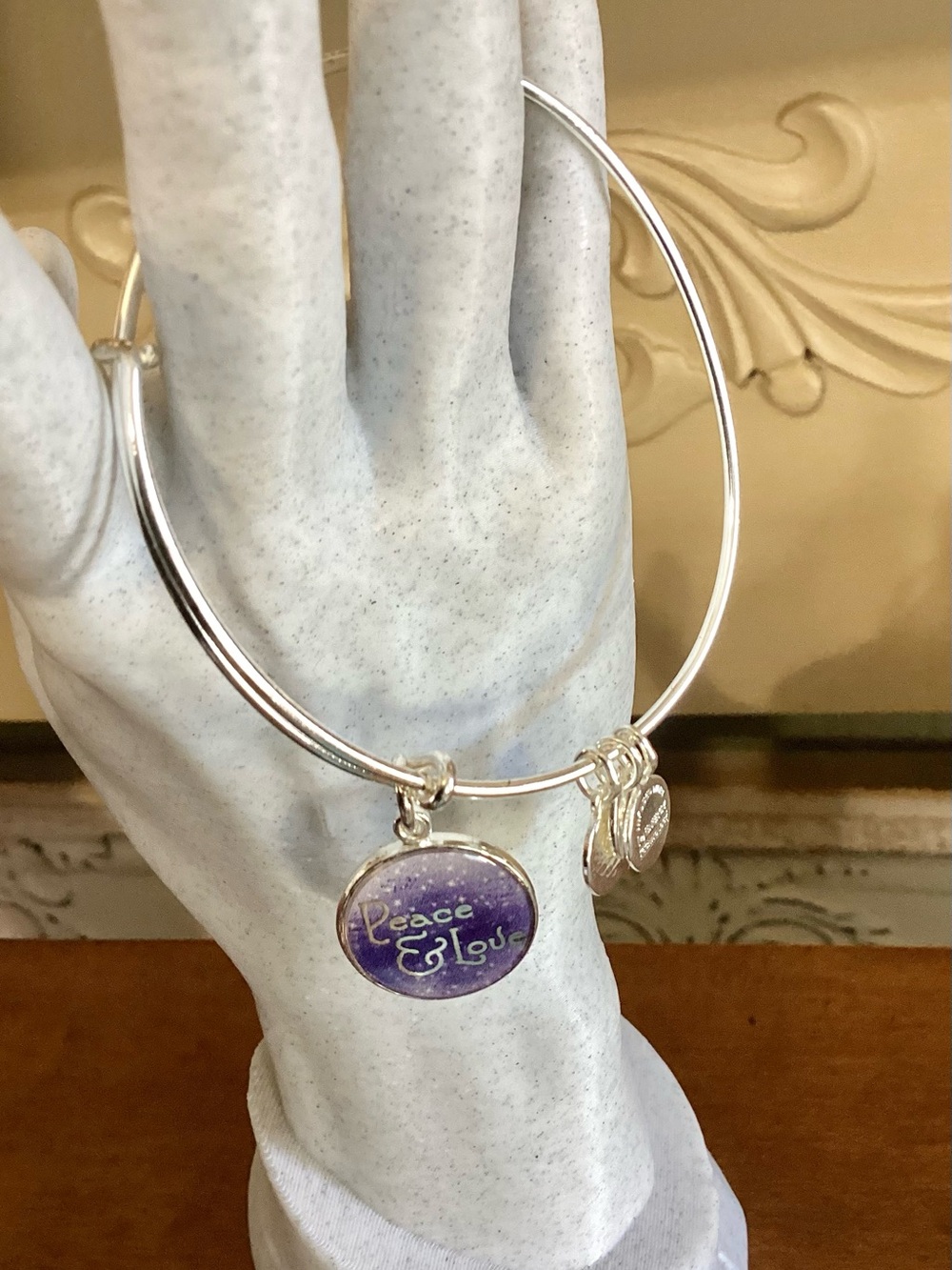 Alex and Ani 2016 Peace & Love Purple Silver Charm Bangle